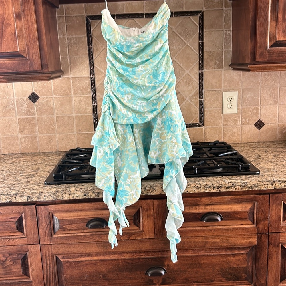 strapless mini dress. worn once for “under the sea” themed dance
